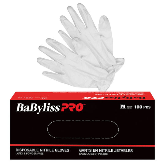 Babyliss PRO White Nitrile Gloves 100pk - Medium