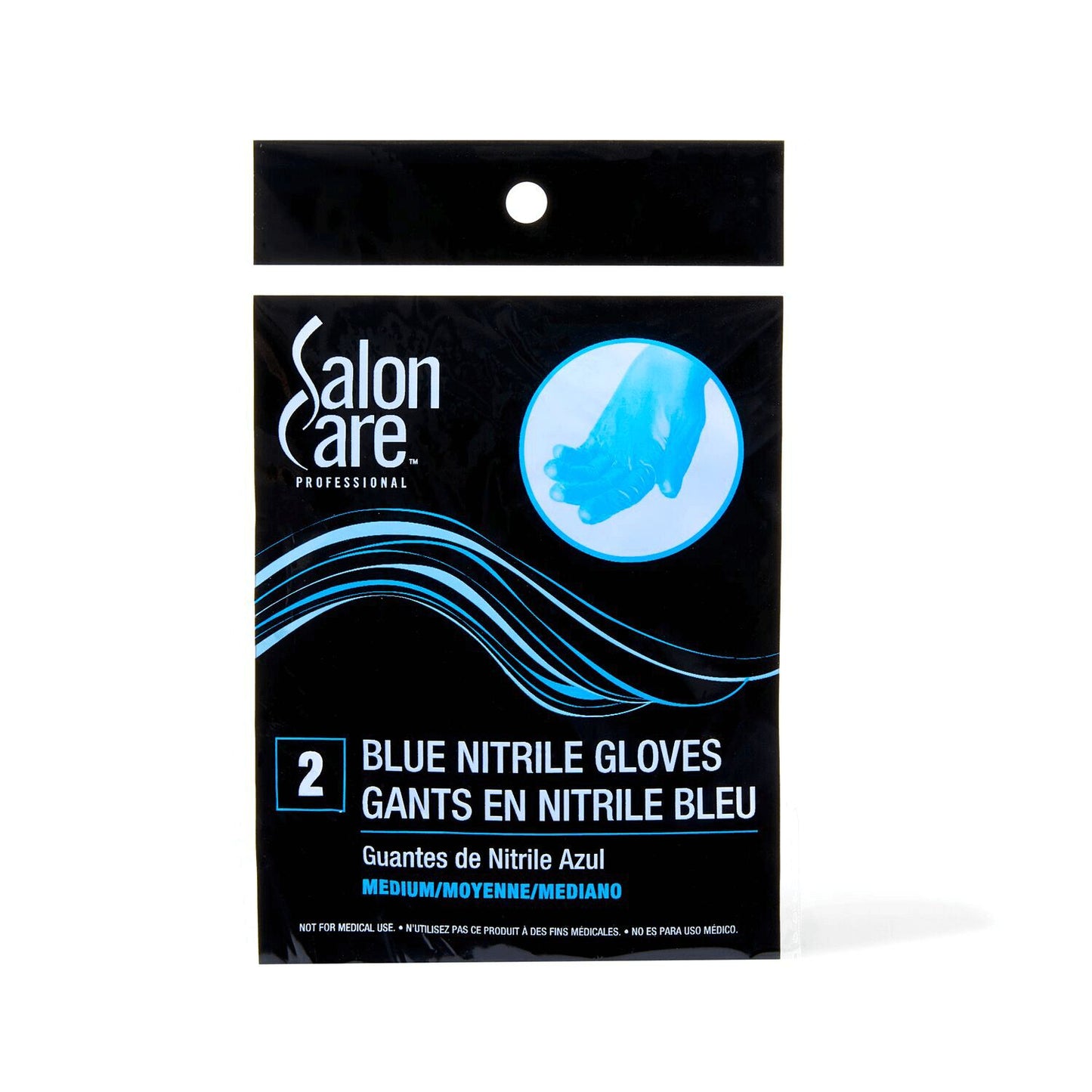 Salon Care Medium 2ct Blue Nitrile Powder-Free Gloves 