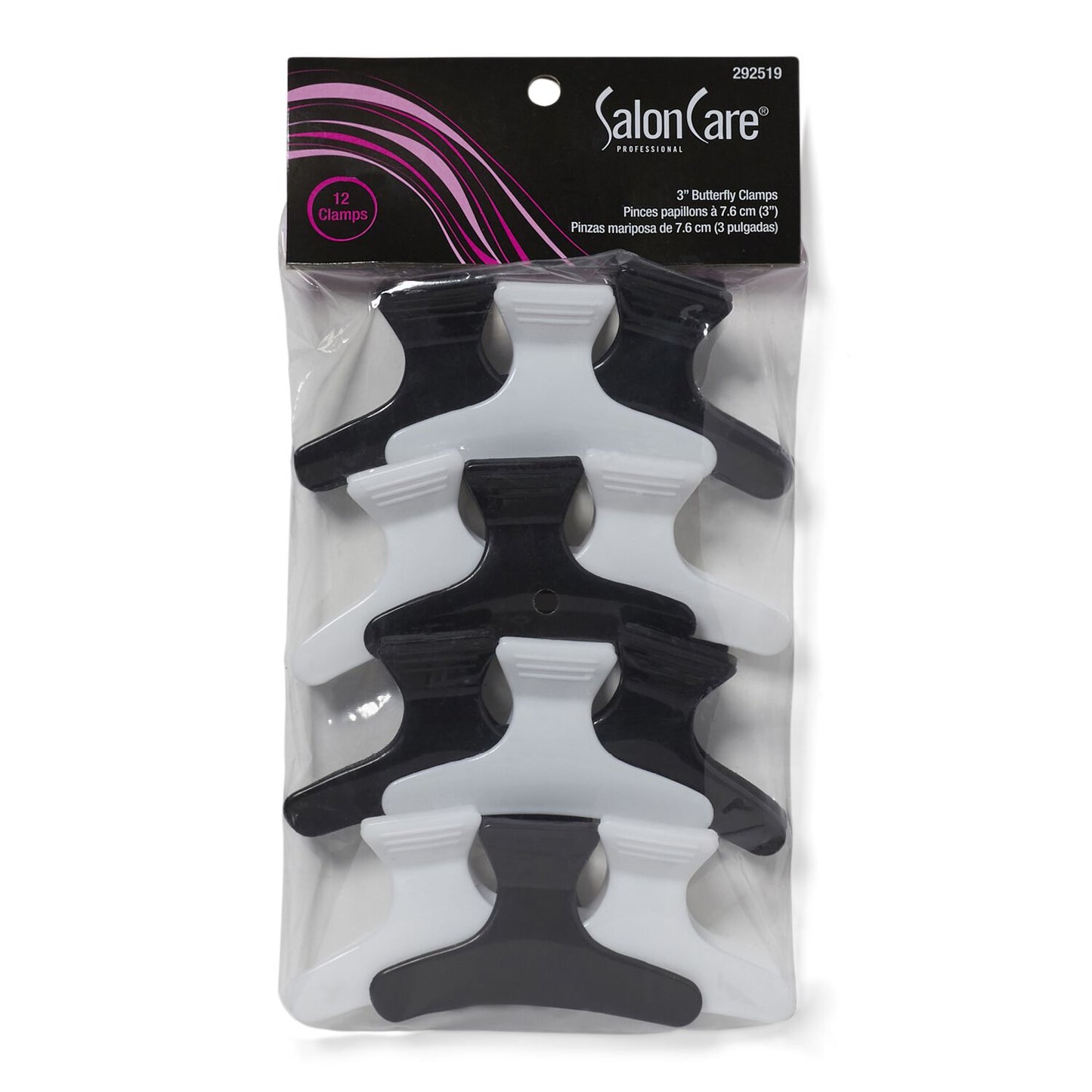 Salon Care Black & White 3 Inch Butterfly Clamps