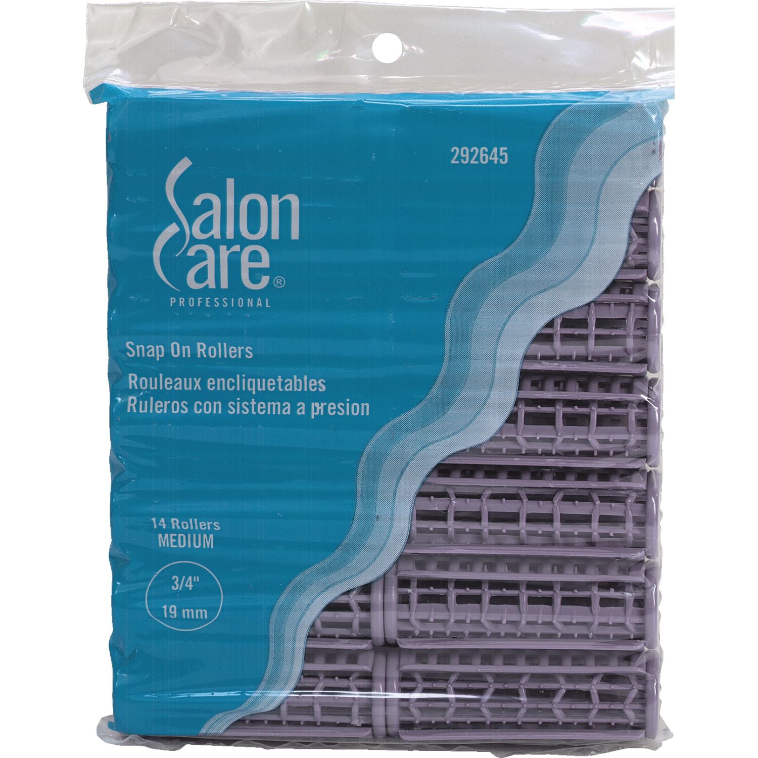 Salon Care Medium 3/4 Inch Lavender Snap-On Rollers 14 Count